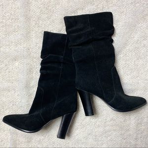 Tahari Black Suede Heeled Boots Ankle Height